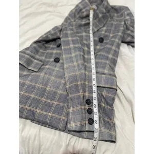 Free People Preppy Academia Plaid Double Breasted Blazer Sz:M Grey Yellow Jacket thumbnail 7