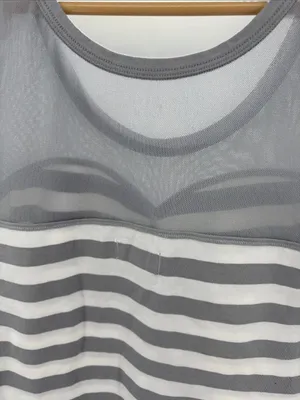 Hollister White Gray Striped mesh fitted Women’s Top rockabilly punk L going out thumbnail 5