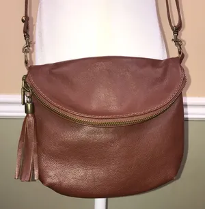 Dorse in Pelle Genuine Italian Leather Red Brown Crossbody Strap Purse thumbnail 1