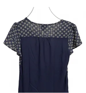 Boutique Charming Navy Blue Patterned Blouse with Ruffle Detail thumbnail 3