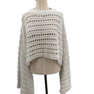 Free People Caught Up Crochet Bell Sleeve Crop‎ Sweater Boho Womens Size Small thumbnail 5