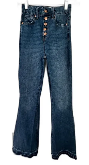 Celebrity Pink Dark Wash High Waisted Button Up Flare Jeans Women's Sz 1/25 thumbnail 1