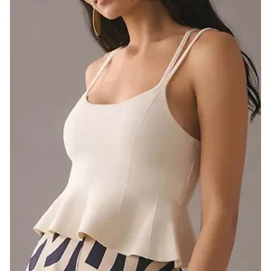Anthropologie Maeve Bustier Peplum Tank Double Crisscross Straps Ivory Medium thumbnail 11