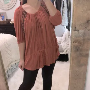 Free People size xsmall oversized boho rust colored embroidered top thumbnail 2