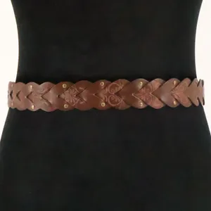 Boho Braided Heart Tooled Leather Belt Womens Size XL Brown Floral Y2K Cowgirl thumbnail 4