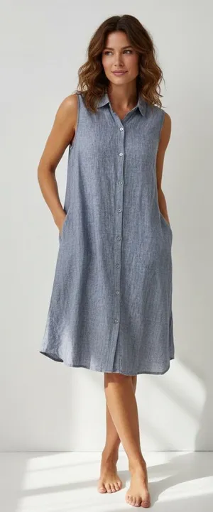 Magaschoni Blue 100% Linen dress Size S thumbnail 1