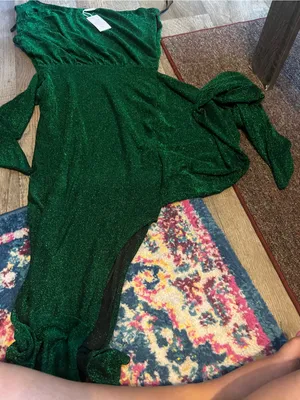 NWT Petal and Pup Midi Santiago Off Shoulder emerald metallic green dress size S thumbnail 16