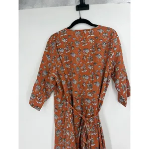 Mata Traders Wrap Dress Womens Large Orange Floral Cotton Boho Cottagecore thumbnail 8