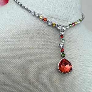 Swarovski Multicolor Crystal Orange Teardrop Y Drop Necklace thumbnail 3