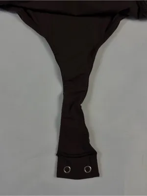 Skims Long Sleeve Crew Neck Cocoa Bodysuit Stretch Snap Closure Women's Size L thumbnail 8