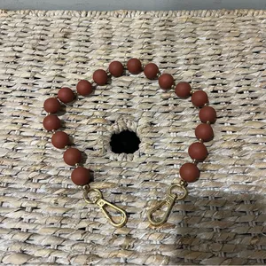 Italian Round Beaded Purse Handle‎ 21” Long Brown Gold Removable Beads only thumbnail 2