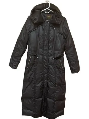Cole Haan Down Puffer Coat Women’s S Black Detachable Hood Flawed thumbnail 1
