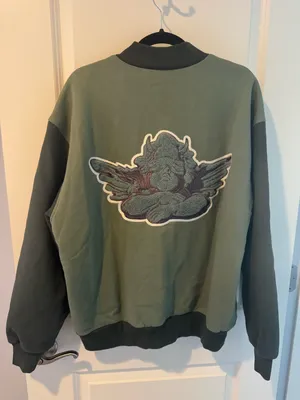 Boys Lie B Shock Olive Green Two-Tone Varsity Jacket with Red Patch thumbnail 6