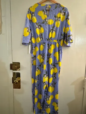 NWT Violet Sky Lemon Print Jumpsuit in Blue and Yellow XL thumbnail 5