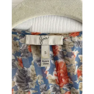 Joie Floral Silk‎ Pintuck Blouse Womens Size S Blue Orange V-Neck 3/4 Sleeve Top thumbnail 2