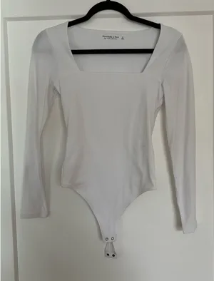 Abercrombie Square Neck Long Sleeve Bodysuit White thumbnail 1