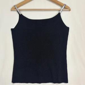 Vtg Pointelle Shimmer Tank‎ Top Womens XL Black Silk-Blend Silver Metallic Studs thumbnail 4