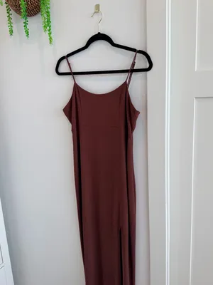 wild fable Chocolate Brown Maxi Dress with Side Slit NWT Size Medium thumbnail 3