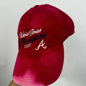 Atlanta Braves 2021 World Series Winner Custom Bleach Splatter Dad Hat OS thumbnail 2