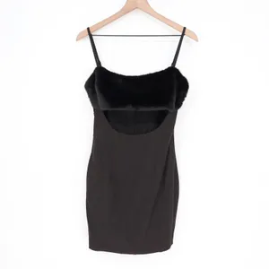 Naked Wardrobe Black Faux Fur Trim Cutout Mini Dress NWH19-D9 MN Small thumbnail 2