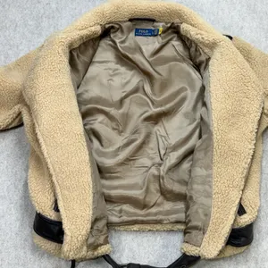 Polo Ralph Lauren Sherpa Moto Jacket Womens L Tan Off Duty Model Chic Streetwear thumbnail 5