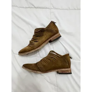 Free People Lost Valley Leather Ankle Boots Taupe Strappy Back Zip EU 37 Boho thumbnail 2