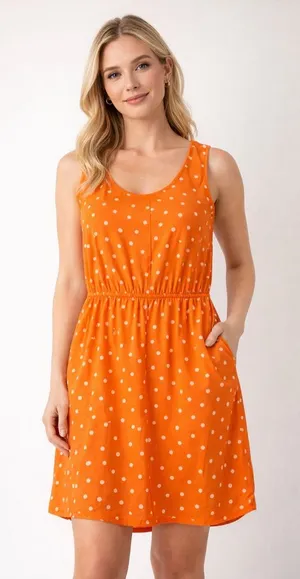 Merona Mini Dress Orange White Polka Dots Sleeveless Size M thumbnail 1
