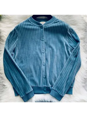 Sézane Blouson Iris cotton velvet jacket vintage blue SZM bust 43in thumbnail 2