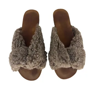 Flattered‎ Lou Teddy Knotted Genuine Shearling Slide Sandals in Taupe thumbnail 6