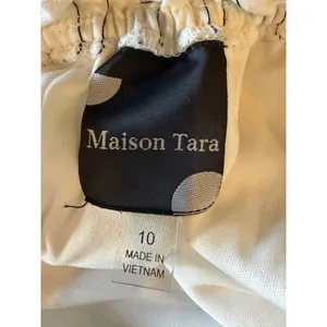 Maison Tara Midi Dress Womens 10 White Striped Excellent Ruffle Wrap V-Neck Puff thumbnail 11