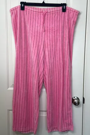 Women’s pink striped drawstring waist‎ soft fuzzy fleece pajama bottoms XL thumbnail 1