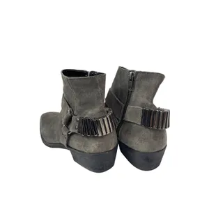 ASOS Gray Leather Suede Pointed Toe Buckle Strap Western Ankle Chelsea Boots 7 thumbnail 4