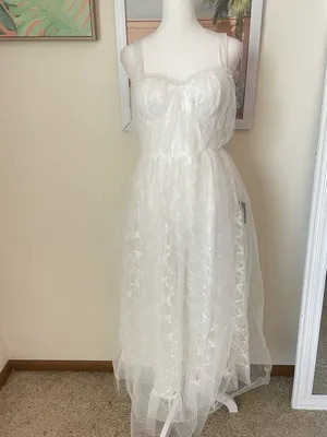 Lulus Ethereal Impression White Tulle Ruffled Bustier Midi Dress Small New thumbnail 4