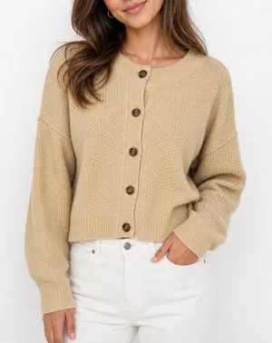 Fashion Women Yellow Textured Knit Button Front Cardigan Sweater L thumbnail 1
