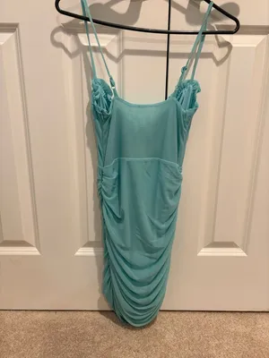 NWT Showpo Riley Ruched Mini Dress in Teal Size S thumbnail 5