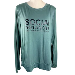 Boutique Green "Social Distancing" Graphic Long Sleeve Top NWOT Women’s XL thumbnail 2