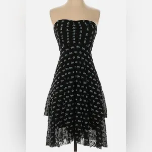 Free People Vintage Embroidered Strapless Dress Mesh Tiered Whimsigoth Medium thumbnail 4