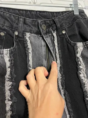 Ragged Size 26 Black Grey Distressed Patchwork Jeans Gray thumbnail 3