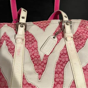 Coach Rare Limited Edition Pink White Zebra Patchwork Tote Shoulder Bag Purse thumbnail 7