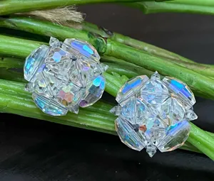 Vintage Laguna Aurora Borealis Cluster Clip Earrings thumbnail 1