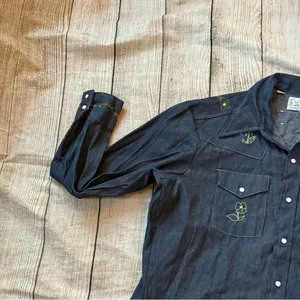 Vintage Triple LLL Brand Denim Western Embroidered Pearl Snap Long Sleeve Sz XL thumbnail 2