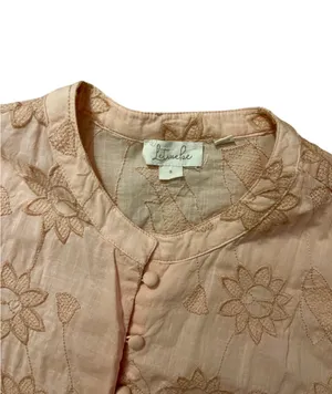 Women’s Let Me Be Pink Lotus Flower & Fish Patterned Button Down Shirt Size S thumbnail 2