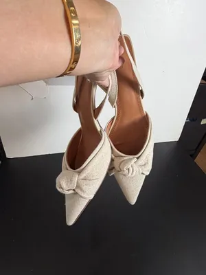 ASOS DESIGN Soraya Knotted Slingback Mid Heel Shoes Neutral Cream Linen Size 10 thumbnail 11