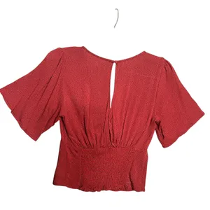Abercrombie & Fitch Blouse Womens XS Red Polka Dot V-Neck Tie Front Cropped Top thumbnail 3