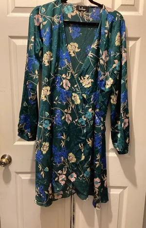 Lulu's Teal Floral Dress with Blue & Beige Print thumbnail 1