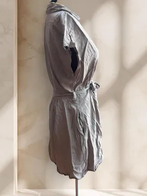 Zara Button-Front Shirt Dress in Olive Taupe thumbnail 5