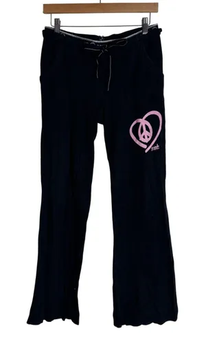 Pink Victoria's Secret Y2K Peace Heart Waffle Knit Lounge Pants Black Small thumbnail 1