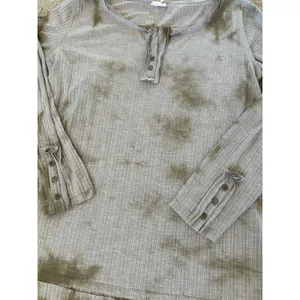 POL Oversized Henley Long Sleeve Ribbed Knit Top Tan Tie Dyed size M Comfy Boho thumbnail 9