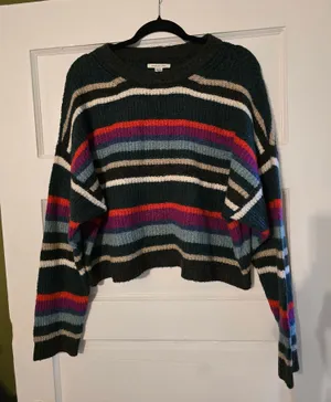 American Eagle Dark Green Multicolor Striped Cozy Sweater XL thumbnail 1