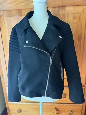 Apperloth A Womens Black Moto Suede Zip Jacket size Medium thumbnail 2